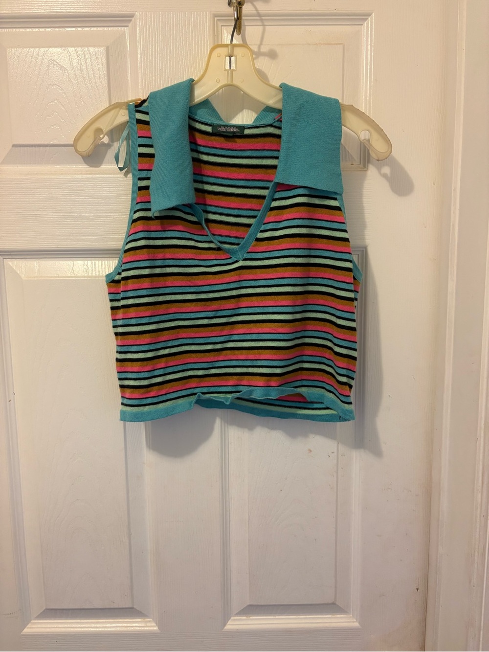 Target Striped Sleeveless Polo Crop Top in Turquoise, Pink, Black, Yellow
